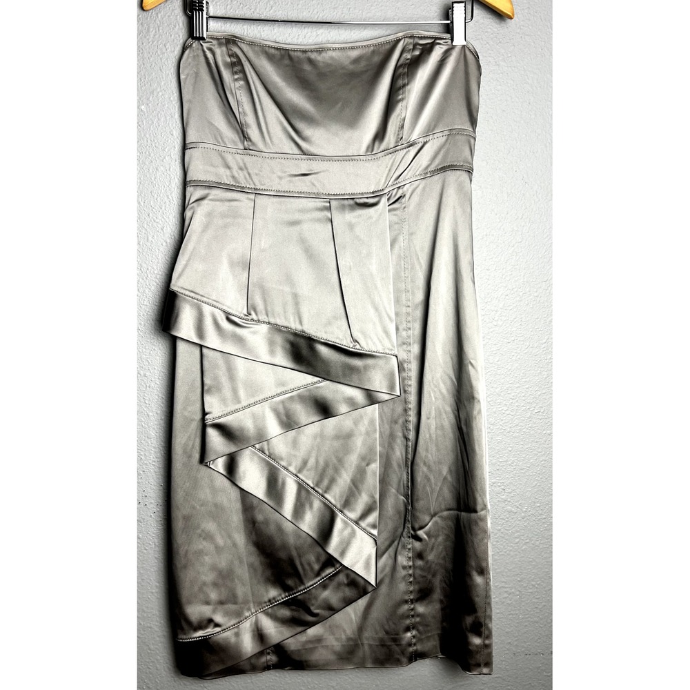 Ted Baker London Mini Lined Sheath Formal Cocktail Dress Silver Satin Size 3